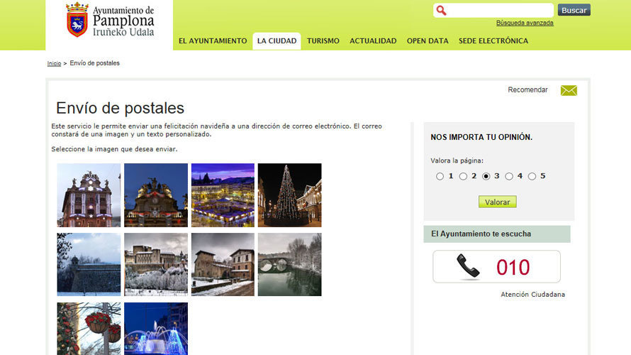 Captura de pantalla de la página web del Ayuntamiento de Pamplona
