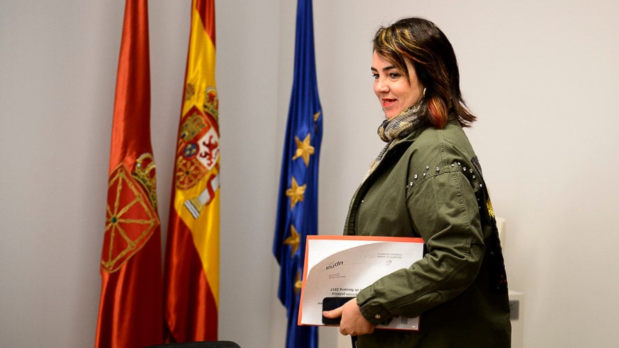 La presidenta del Parlamento de Navarra, Ainhoa Aznárez, presenta en rueda de prensa los resultados del _Barómetro_, estudio demoscópico realizado por el departamento de Sociol (1)