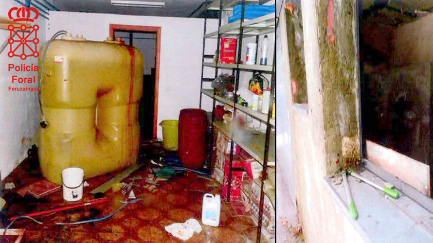El depósito de gasoil de una casa de Zariquiegui donde robaron 2000 litros de combustible y las herramientas empleadas para entrar en la casa POLICÍA FORAL