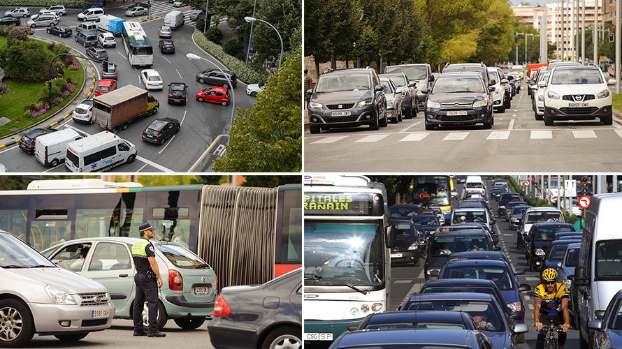 Varias calles de Pamplona atestadas de coches tras los cambios de tráfico en la ciudad NAVARRACOM