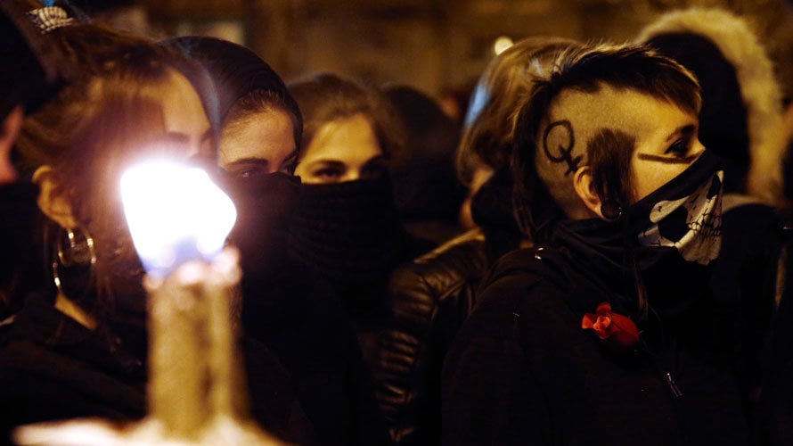 Movimiento feminista se manifiesta en las calles de Pamplona.