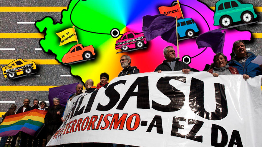 Imágenes de una manifestación a favor de los encarcelados por la agresión de Alsasua y el cartel de la vuelta a Navarra planteada para defender su causa NAVARRACOM