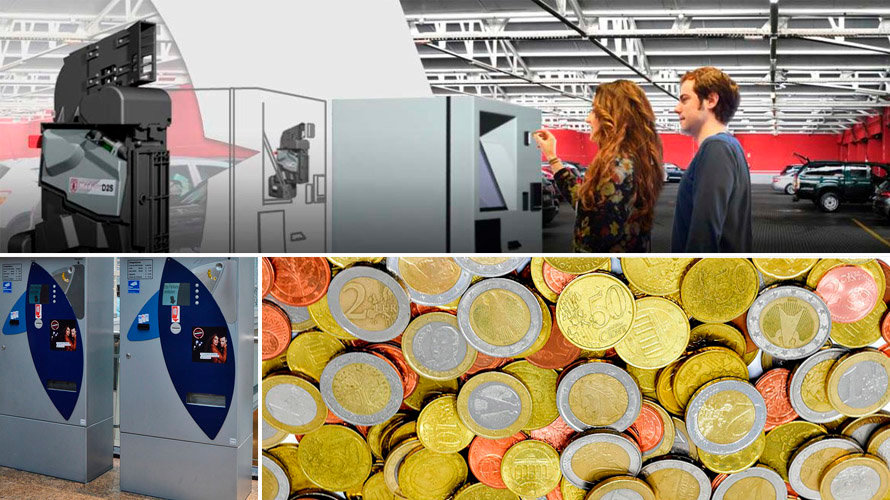 En la imagen superior, uno de los modelos del grupo Azkoyen destinado para el pago con monedas y billetes en máquinas de aparcamiento
