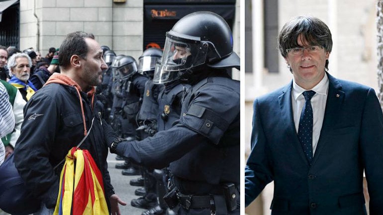 Imagen de las manifestaciones de Barcelona contra el arresto de Puigdemont en Alemania. EFE