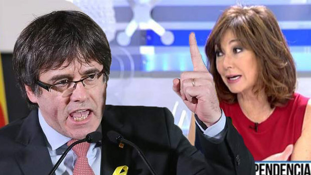 Imagen del ex president de la Generalitat Carles Puigdemont y de la presentadora Ana Rosa Quintana Fotos EFE TELECINCO