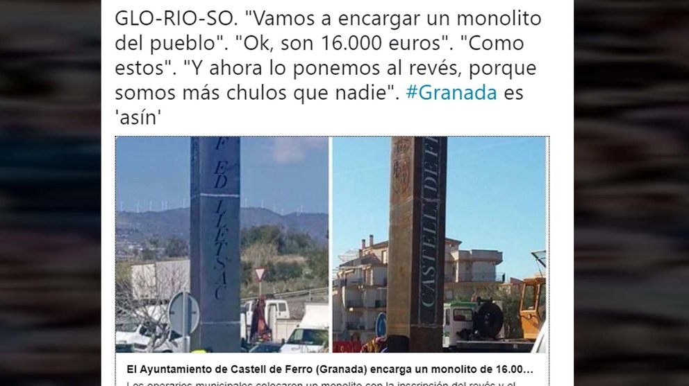 Vista de algunos comentarios que surgieron en redes sociales a raíz del monolito colocado al revés en un pueblo andalúz