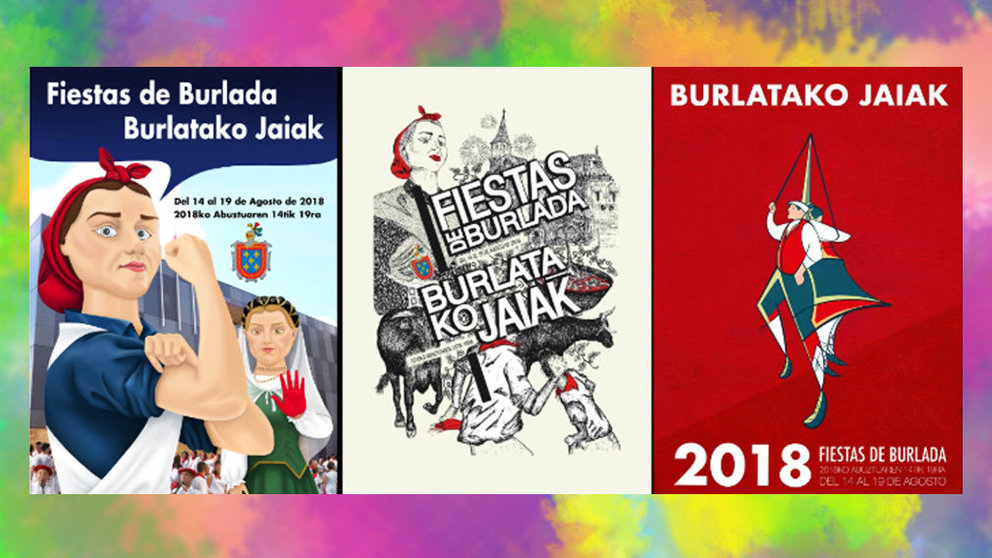 Los tres carteles finalistas para anunciar las fiestas de Burlada 2018