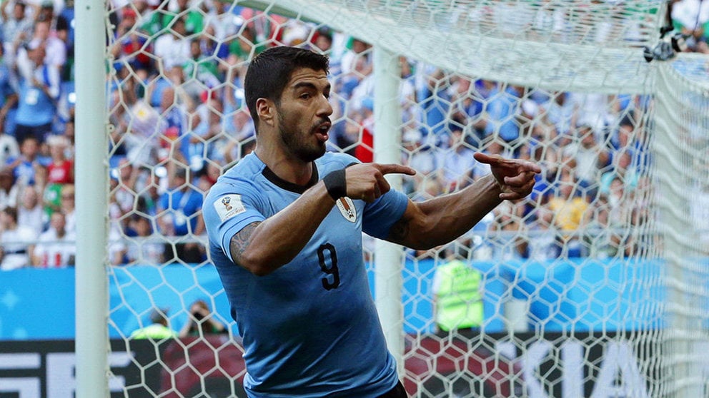 Rostov-on-don (Russian Federation), 20/06/2018.- Luis Suarez of Uruguay celebrates after scoring the 1-0 lead during the FIFA World Cup 2018 group A preliminary round soccer match between Uruguay and Saudi Arabia in Rostov-On-Don, Russia, 20 June 2018.