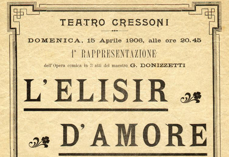 L' Elisir D'amore, anunciando para su representación en 1906.