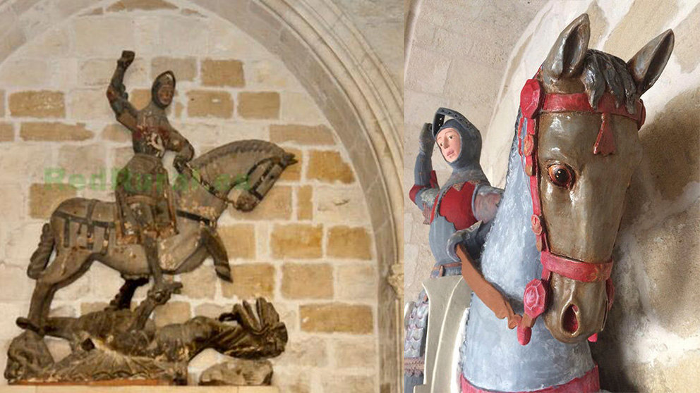 El antes y el después de la escultura de San Jorge en San Miguel de Estella FACEBOOK (ARTUS)