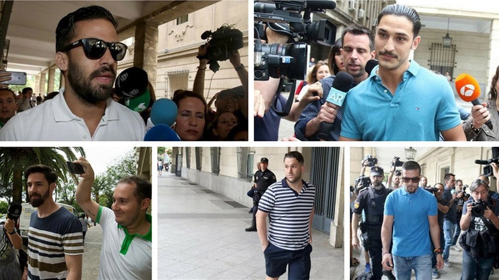 Imagen de los miembros de La Manada en su comparecencia en los juzgados de Sevilla EUROPA PRESS