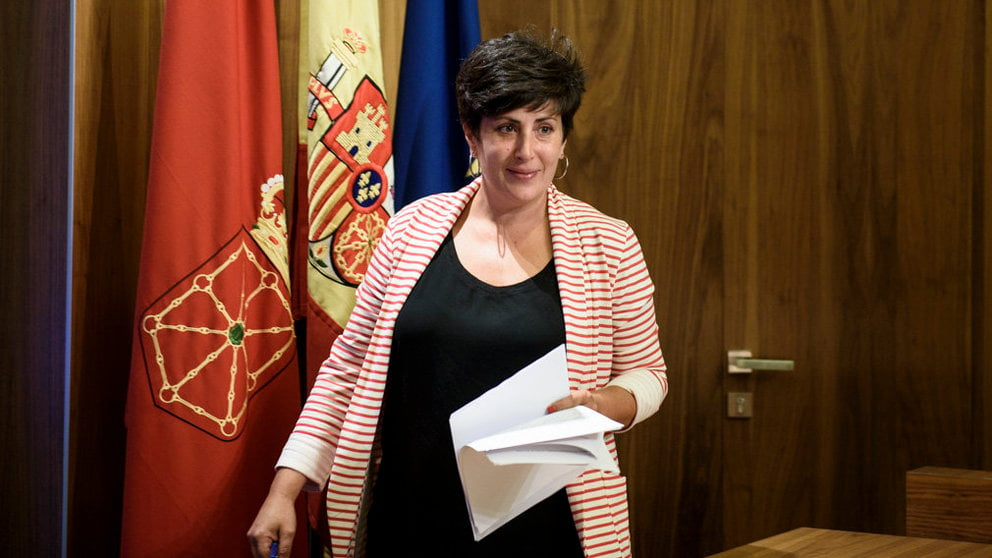 La portavoz del Gobierno de Navarra, Maria Solana, en rueda de prensa tras el desalojo esta madrugada del Gaztetxe Maravillas. MIGUEL OSÉS (3)