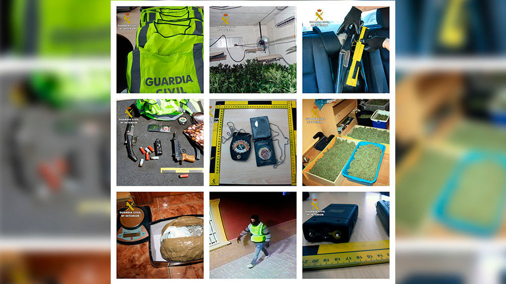 Montaje de los materiales utilizados y sustraidos por la organización criminal detenida que se hacía pasar por la Guardia Civil para cometer sus delitos GUARDIA CIVIL 2