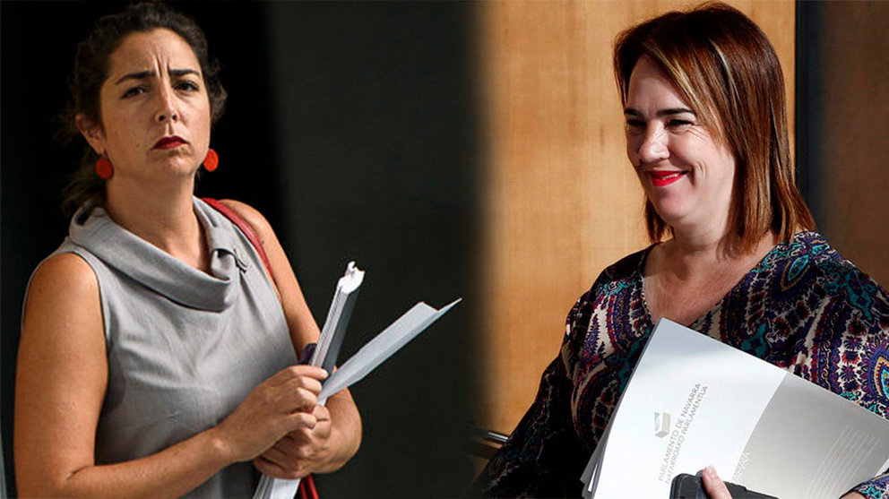 La es secretaria general de Podemos y líder del sector crítico Orain Bai, Laura Pérez, junto a la presidenta del Parlamento foral, Ainhoa Aznárez NAVARRACOM