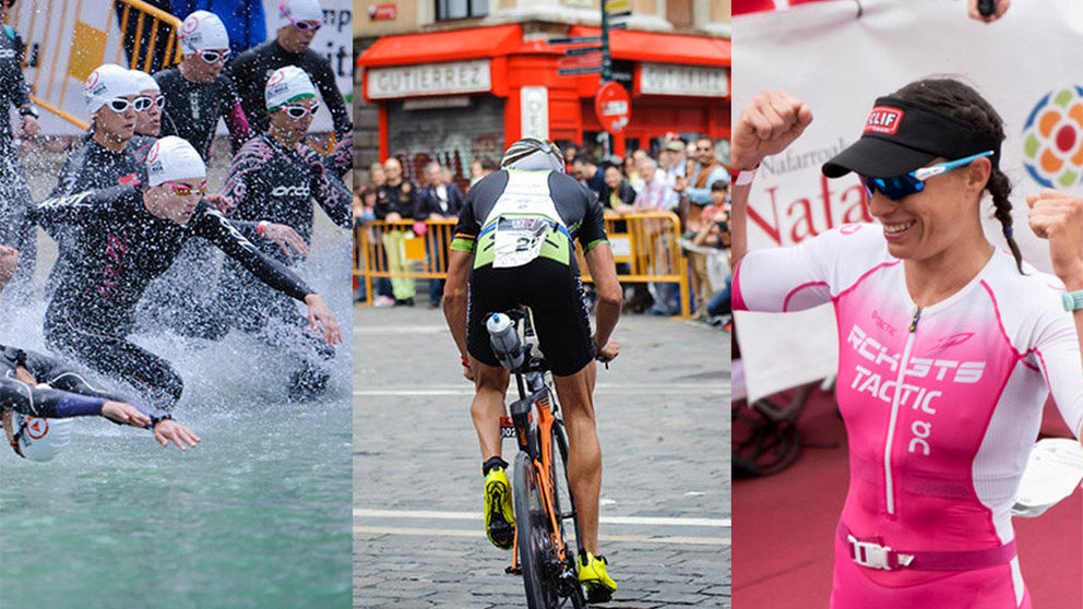 Imágenes de las pruebas de nado, ciclismo y atletismo en las últimas ediciones del Half Triathlon de Pamplona NAVARRACOM