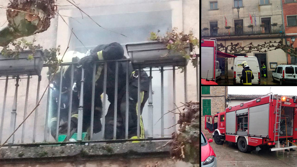 Los bomberos extinguen un incendio originado en el archivo del Ayuntamiento de Urroz BOMBEROS POLICÍA FORAL