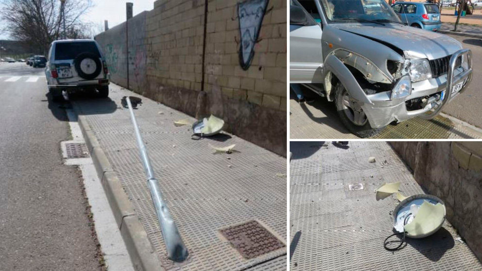 Un coche que circulaba en dirección prohibida se ha estrellado contra una farola en la calle Alcait de Tudela POLICÍA LOCAL DE TUDELA 0