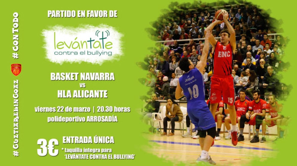 Cartel del partido del Basket Navarra por una causa muy especial.