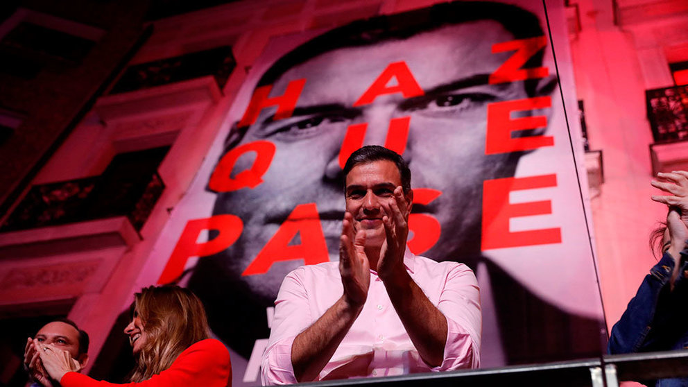 Pedro Sánchez celebra la victoria del PSOE en las elecciones de este 28 de abril de 2019 EFE