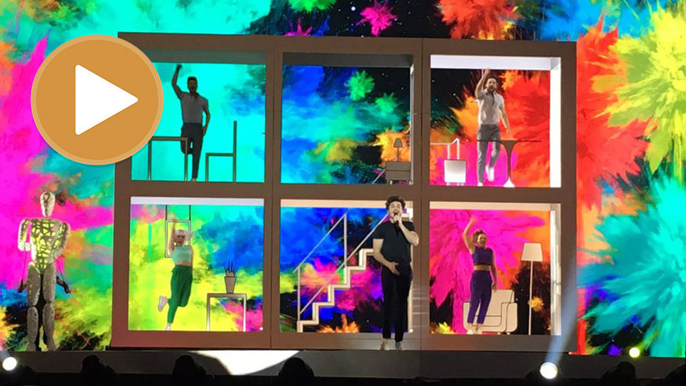 Primeras imágenes del ensayo de Miki y su puesta en escena de La venda en el escenario de Eurovisión 2019 Foto RTVE1
