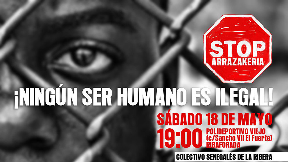 Imagen del cartel de la manifestación en Ribaforada por la deportación de un senegalés. CEDIDA