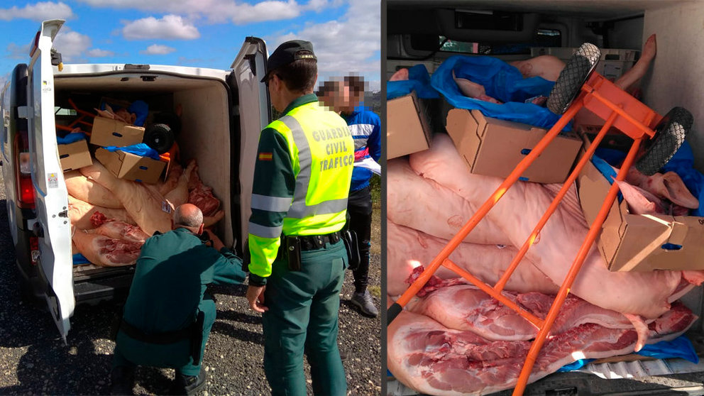 La Guardia Civil ha interceptado 1.200 kilos de carne transportada sin las condiciones sanitarias apropiadas. GUARDIA CIVIL