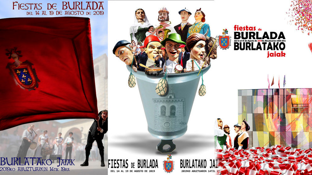 Agurra, Badajos de una fiesta y El inicio, los tres carteles finalistas para anunciar las fiestas de Burlada de 2019 CEDIDAS