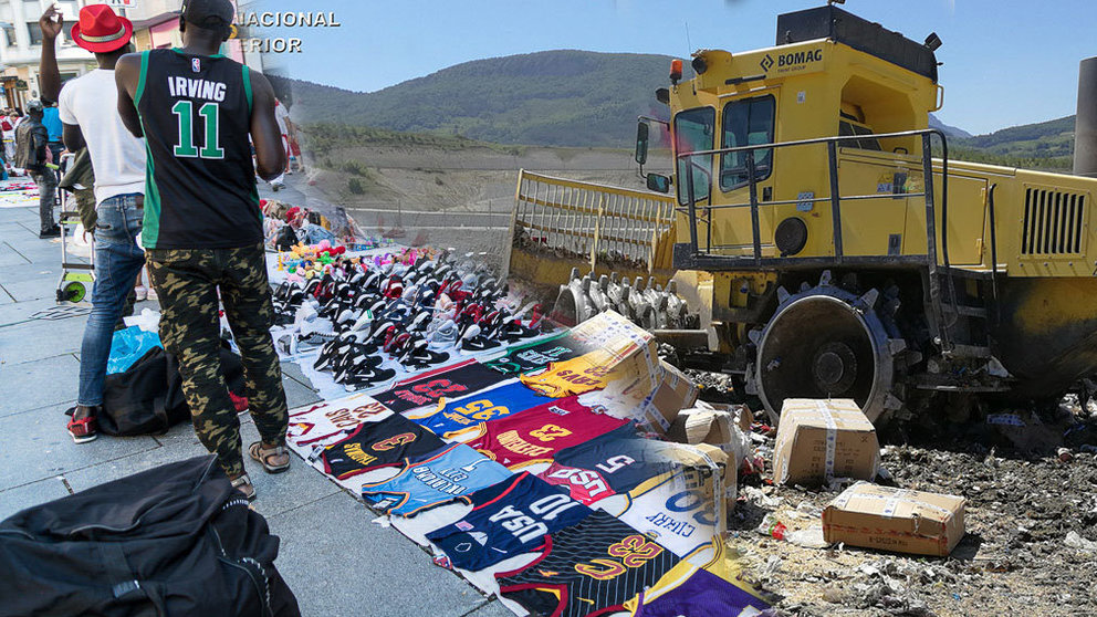 La Policía Nacional supervisa la destrucción de las tres toneladas de productos falsificados que se incautaron en la operación Top Manta en los pasados Sanfermines Archivo POLICÍA NACIONAL