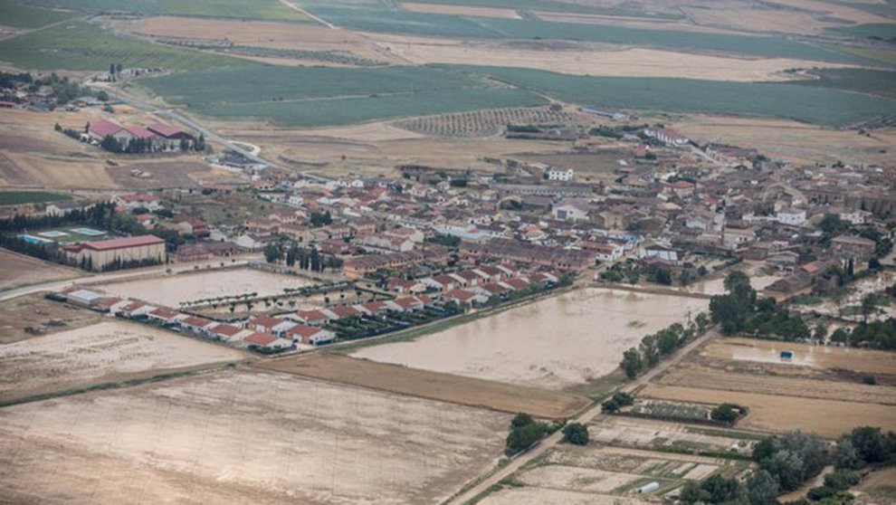 Vista aérea de las inundaciones en Beire por al crecida de los ríos. GOBIERNO DE NAVARRA