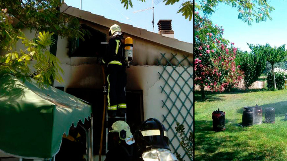 Los bomberos han tenido que apagar un incendio en una casa de campo de Lodosa, que se encuentro en mitad de sus fiestas patronales. BOMBEROS DE NAVARRA