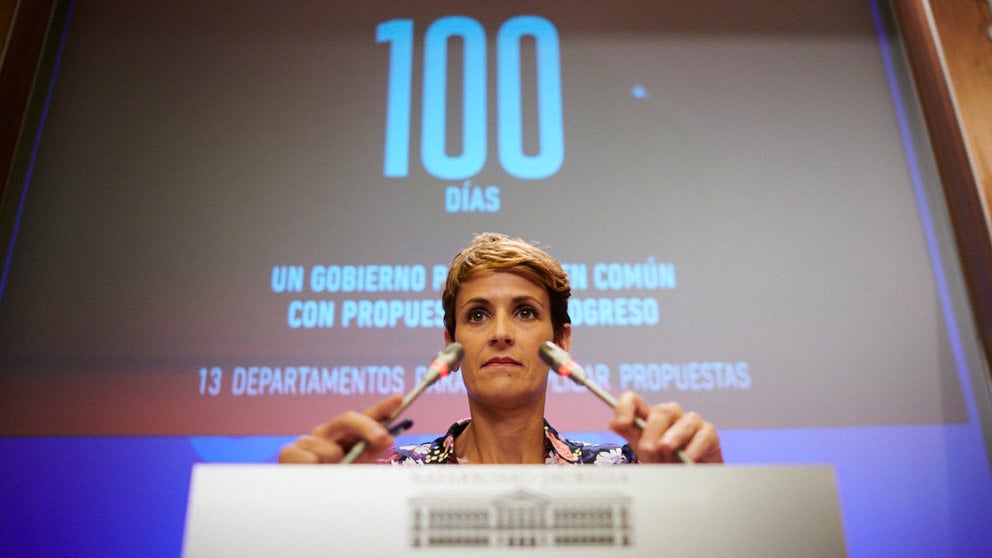 La presidenta del Gobierno de Navarra, María Chivite, presenta las principales acciones para los primeros 100 días de Gobierno. PABLO LASAOSA
