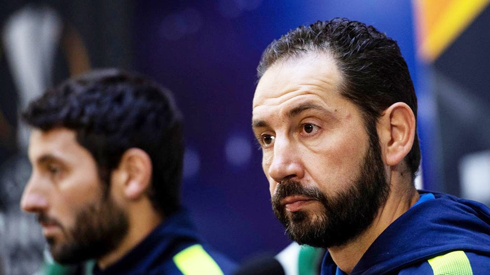 El entrenador del Español Pablo Machín en rueda de prensa. EFE.