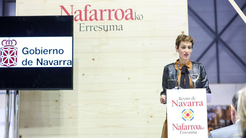 La presidenta de Navarra, María Chivite, durante la celebración del Día de Navarra en Fitur 2020.  EUROPA PRESS / JESÚS HELLÍN.