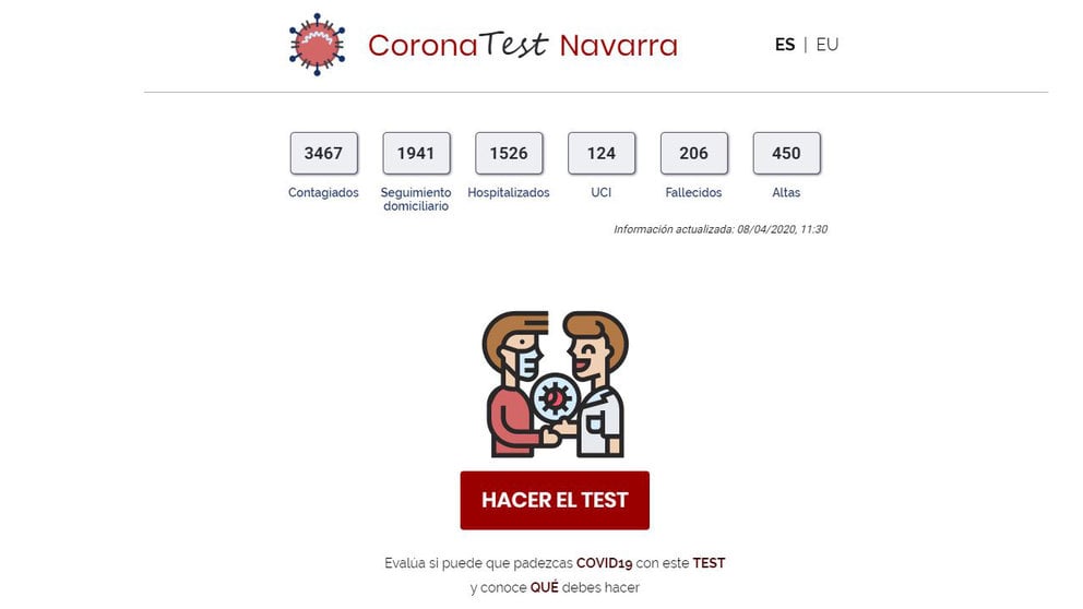 Captura de la app CoronaTest Navarra. NAVARRACOM