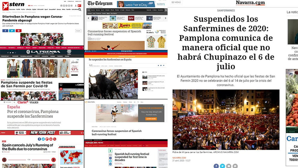 Varias noticias de la cancelación de los Sanfermines en diferentes idiomas. NAVARRACOM