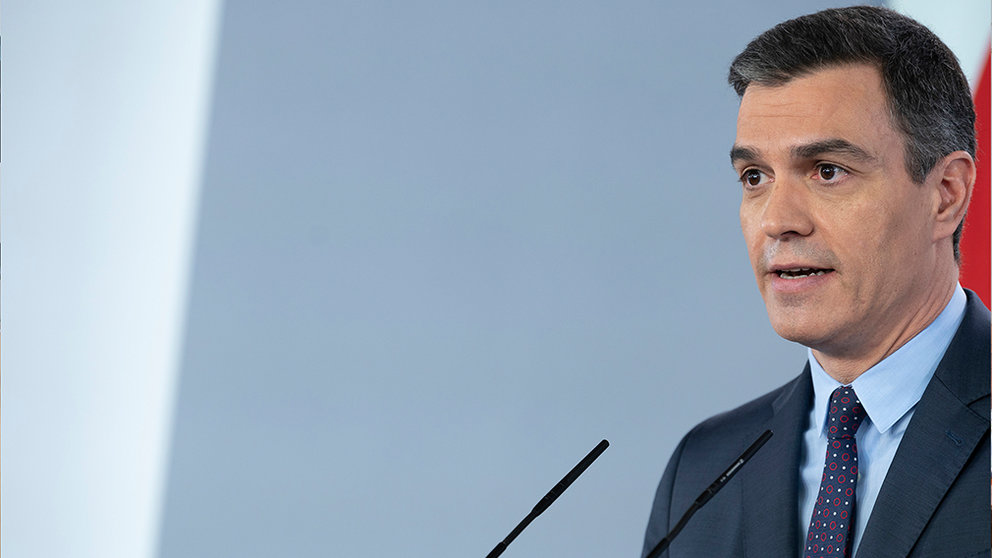 El presidente del Gobierno, Pedro Sánchez, durante su comparecencia para dar cuenta de las últimas determinaciones sobre la crisis del Covid-19. En Madrid, (España), a 9 de mayo de 2020.

09 MAYO 2020;COVID19;PEDRO SANCHEZ;MADRID;MONCLOA;COVID19;COMPARECENCIA

9/5/2020