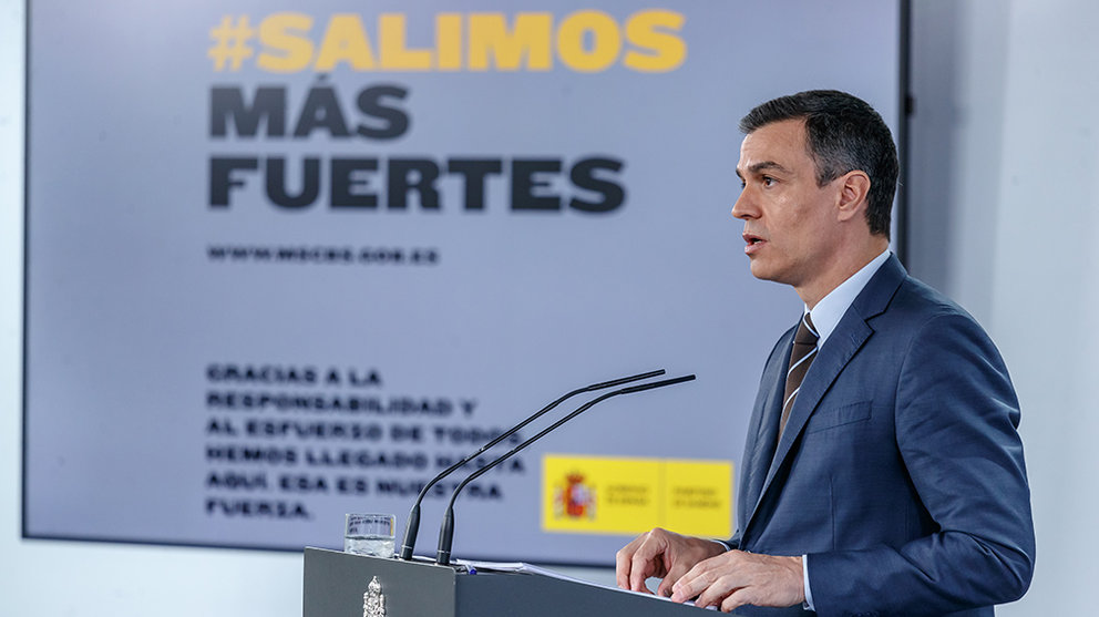El presidente del Gobierno, Pedro Sánchez, lleva a cabo una rueda de prensa, en Madrid (España) a 7 de junio de 2020.

07 JUNIO 2020;MONCLOA;MADRID;PEDRO SÁNCHEZ;GOBIERNO

7/6/2020