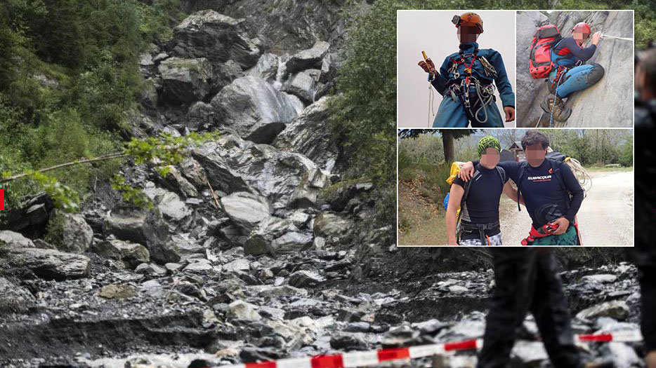 Una imagen del lugar del accidente y las fotos de los cuatro barranquistas, según confirman los medios de la región de Suiza.