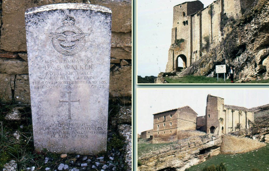 Lápida del piloto Walker colocada en Peña, pueblo abandonado de Navarra.