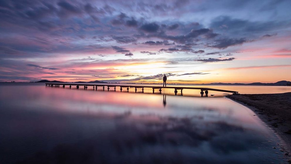 Una persona observa desde un puente el horizonte.
