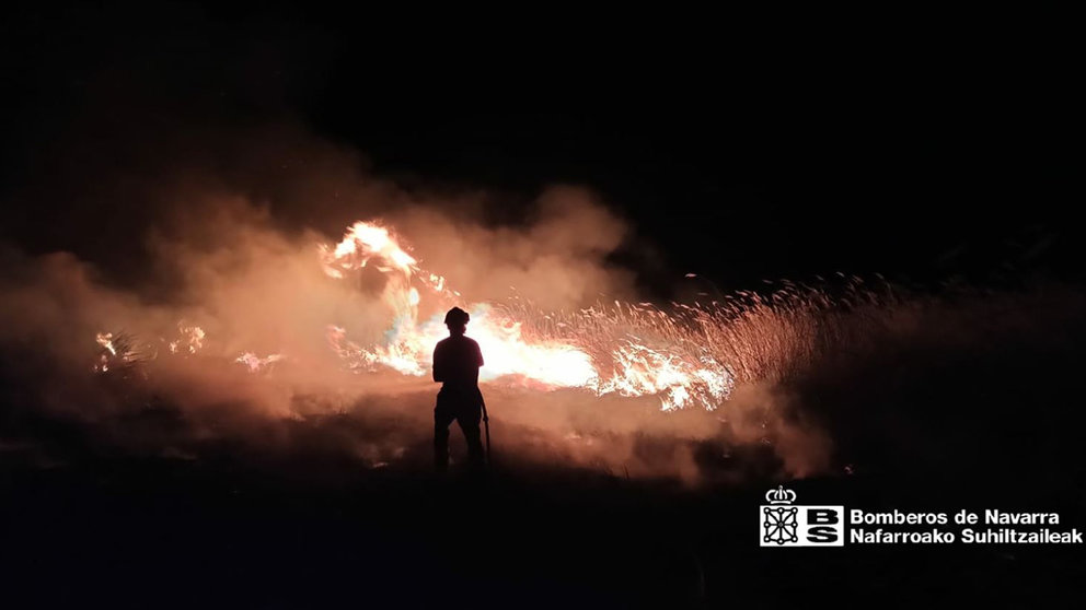 Un bombero trabaja para extinguir un incendio forestal BOMBEROS DE NAVARRA