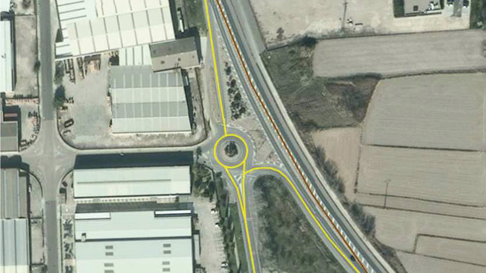 La nueva rotonda de San Adrián permitirá conectar la carretera NA-134, el polígono y el casco urbano de la localidad. GOBIERNO DE NAVARRA