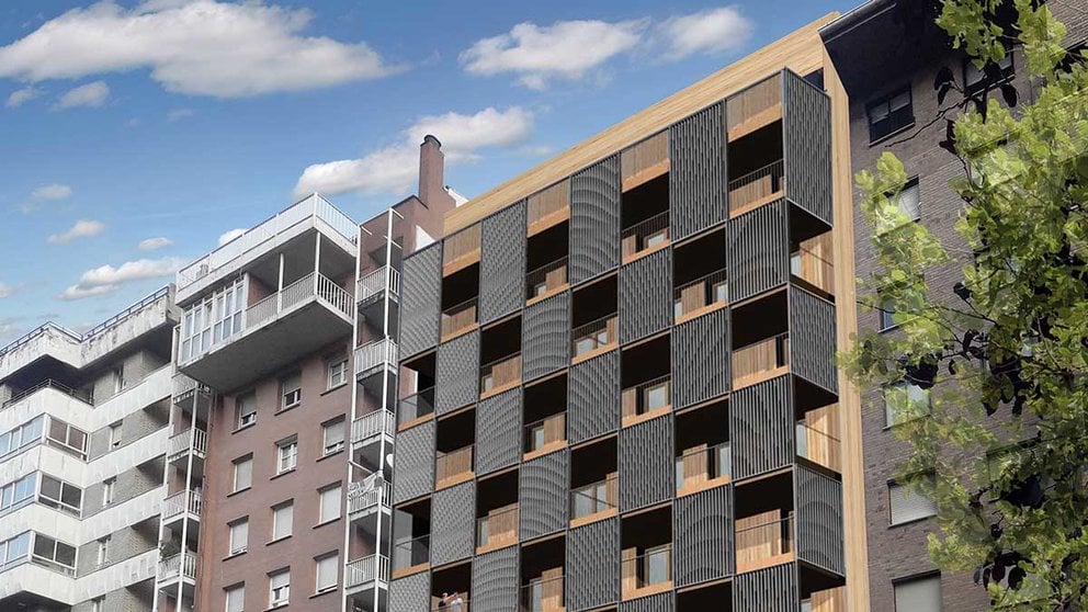 Recreación del futuro edificio de apartamentos para personas mayores del barrio pamplonés de Azpilagaña. GOBIERNO DE NAVARRA