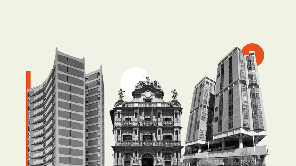 Algunos de los edificios más emblemáticos de los diferentes barrios de Pamplona. MONTAJE