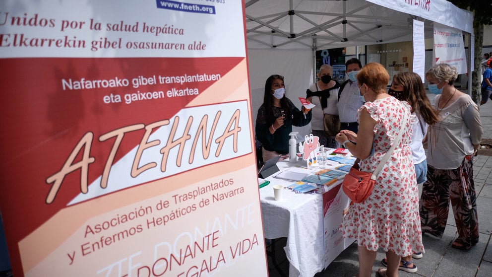 Rueda de prensa de la Asociación de Enfermos y Trasplantados Hepáticos de Navarra (Atehna) con motivo del Día Mundial de la Hepatitis. MIGUEL OSÉS