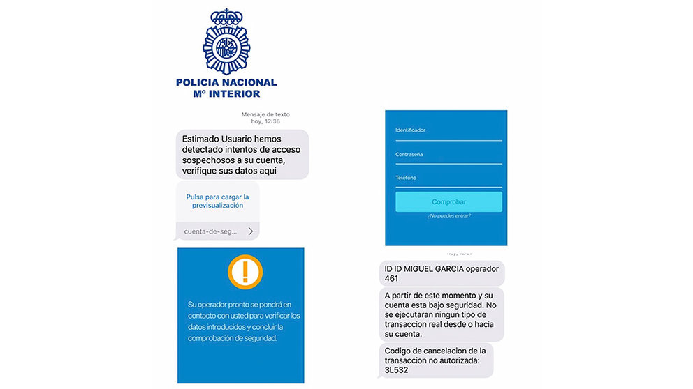 La Policía Nacional alerta de una modalidad de fraude bancario mediante SMS y llamadas telefónicas. POLICÍA NACIONAL