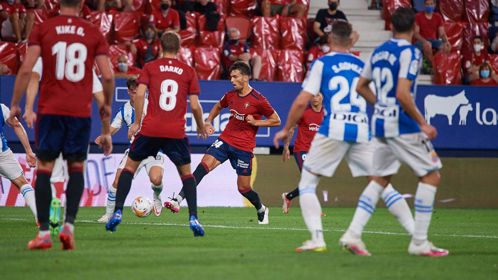 Primer partido de la temporada 2021/2022 disputado entre Osasuna y Espanyol en el estadio de El Sadar de Pamplona, con la presencia de la aficion rojilla por primera vez en año y medio. MIGUEL OSÉS