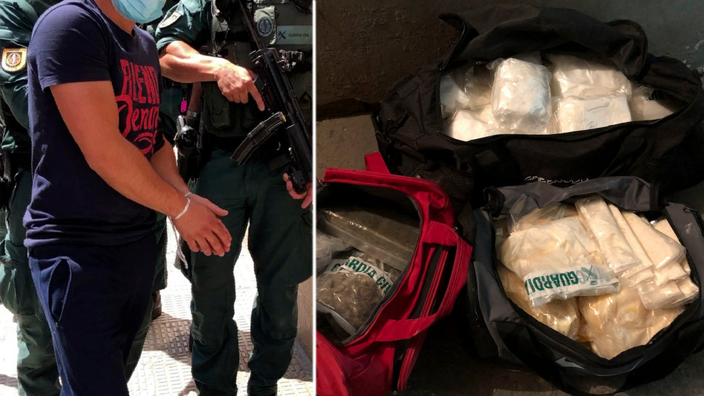 Montaje con imágenes de la operación en la que ha caído una banda de traficantes de droga entre Navarra, La Rioja y Países Bajos GUARDIA CIVIL
