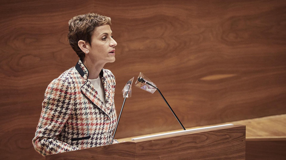 La presidenta del Gobierno de Navarra, María Chivite, en el Debate sobre el Estado de la Comunidad. EUROPA PRESS