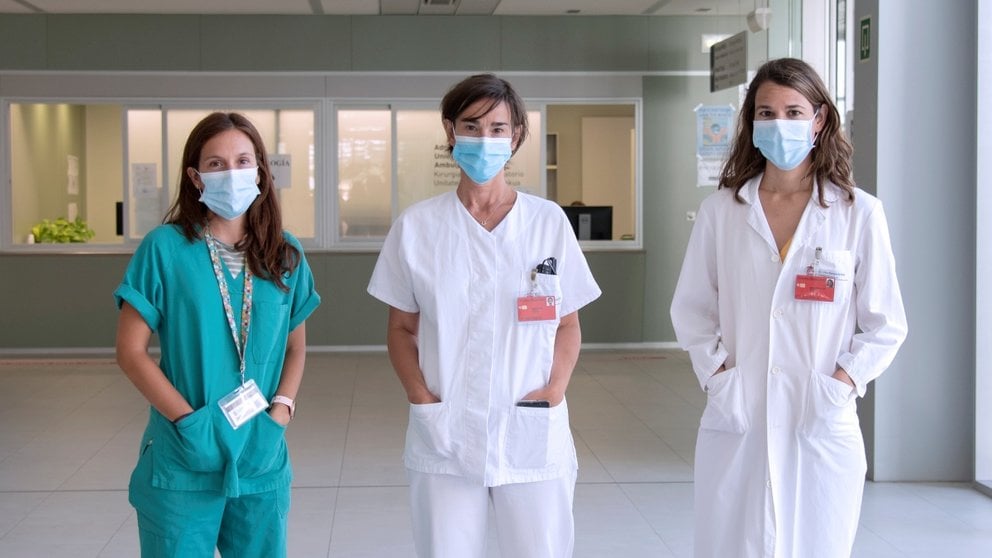 De izquierda a derecha: Laura Torné, Ivonne Jericó e Inma Pagola, del Equipo de Enfermedades Neuromusculares del servicio de Neurología del HUN. GOBIERNO DE NAVARRA